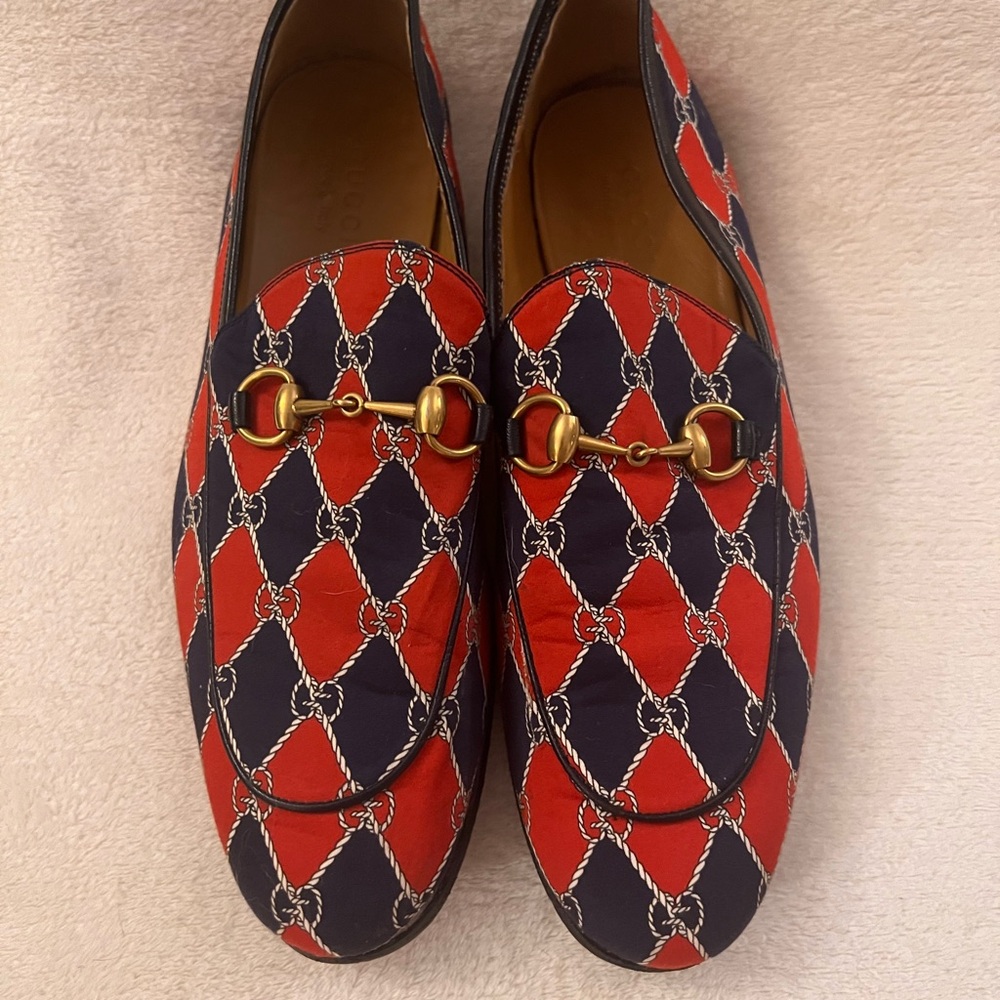 Gucci Red and Blue Patterned Loafers